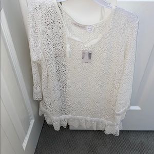 NWT beach/pool cover up 7/8 white soft fringe deta